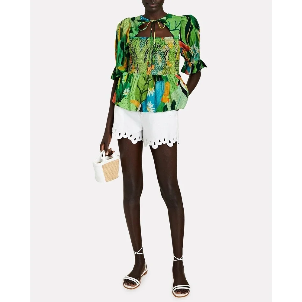 NEW!! FARM RIO Vintage Toucans Smocked‎ Peplum Top Blouse Tropical Small